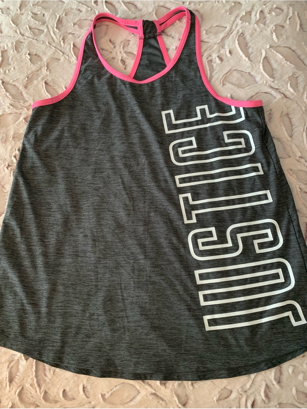 Justice Active Girls Grey Pink JUSTICE Racerback Athletic Tank Top Size 14/16